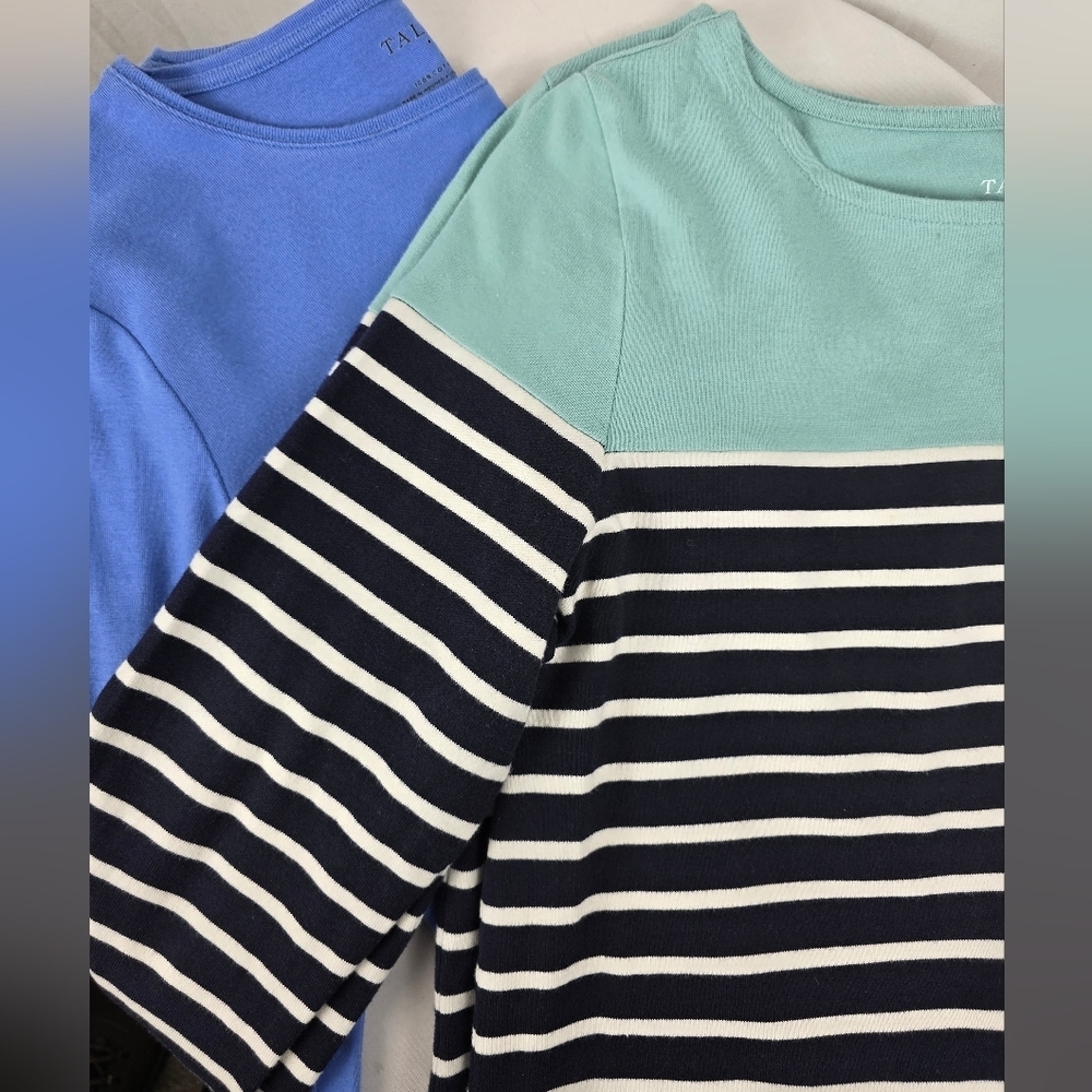 Talbot's Lot Of 2 Blue/ Navy Striped And Teal Long Sleeve Shirts Sz M - Picture 2 of 11